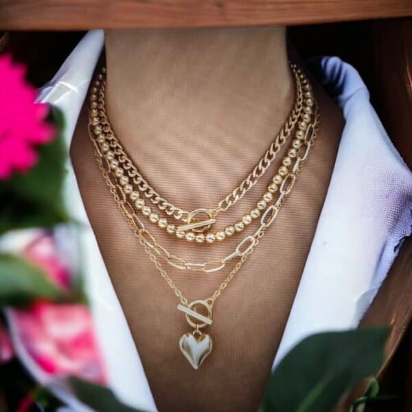 CONJUNTO COLARES VINTAGE DOURADO 4 PEÇAS