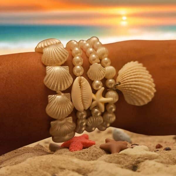 Conjunto de 4 pulseiras/tornozeleiras joias do mar